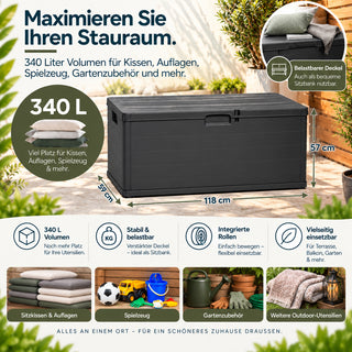 XXL Kissenbox 340 Liter (Holz Optik) in Anthrazit