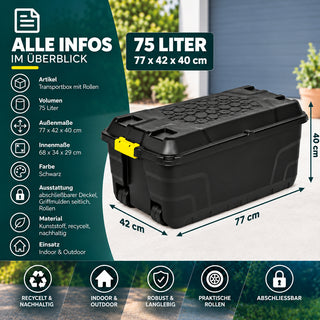 XL Transportbox "Heavy Duty" mit Deckel - rollbar - 75 Liter Volumen