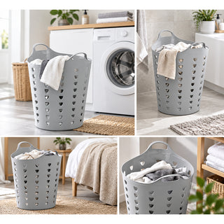 XL Flexibler Wäschekorb 65 Liter Grau - Kunststoffkorb mit Griffen