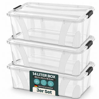 3 x Aufbewahrungsbox 'Master' Box mit Deckel - 14 Liter Volumen, in Transparent