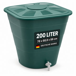 XL Wassertonne 200 Liter mit Deckel und Hahn, eckiges Format in Grün