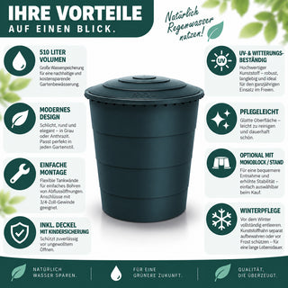 XXL Regentonne 'Smooth' mit Deckel 510 Liter, in Anthrazit