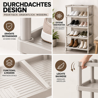 Schuhregal 5 Etagen Beige aus robustem Kunststoff