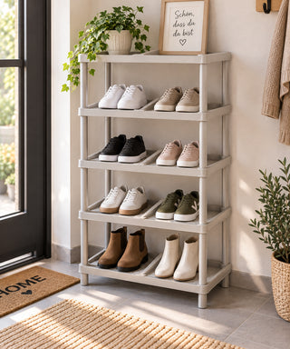 Schuhregal 5 Etagen Beige aus robustem Kunststoff