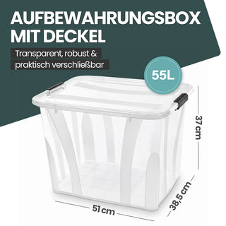 3 x Aufbewahrungsbox 'Master' Box mit Deckel - 55 Liter Volumen, in Transparent