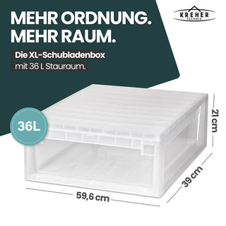 Schubladenbox Größe XL, Volumen 36 Liter (weiss, transparent)