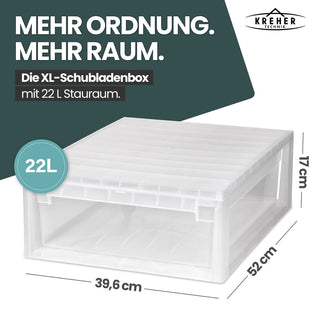 Schubladenbox 52 Größe XL, 22 Liter - extra tief und halbhoch (weiss, transparent)