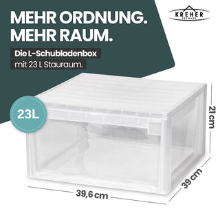 Set: 2 x Schubladenbox Größe L, Volumen 23 Liter (weiss, transparent)