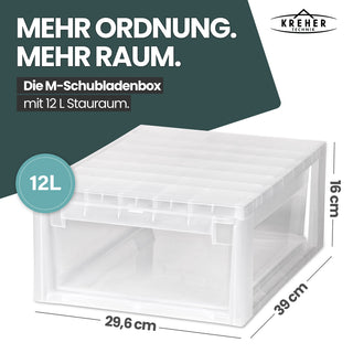 Set: 2 x Schubladenbox Größe M, Volumen 12 Liter (weiss, transparent)
