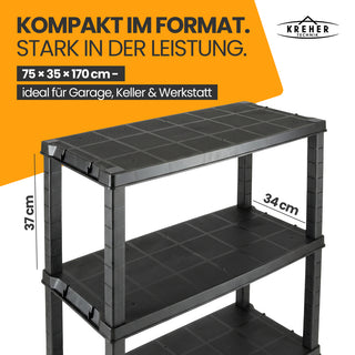 3 x Schwerlastregal „Evo“ mit 5 Böden - 35 kg pro Boden - Schwarz