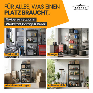 3 x Schwerlastregal „Evo“ mit 5 Böden - 35 kg pro Boden - Schwarz
