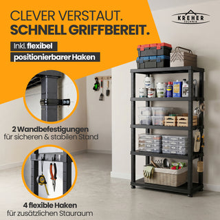 3 x Schwerlastregal „Evo“ mit 5 Böden - 35 kg pro Boden - Schwarz