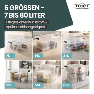 2 x Aufbewahrungsbox 'Master' Box mit Deckel - 32 Liter Volumen, in Transparent