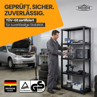 3 x Schwerlastregal „Evo“ mit 5 Böden - 35 kg pro Boden - Schwarz