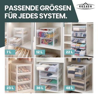 Set: 2 x Schubladenbox Größe M, Volumen 12 Liter (weiss, transparent)