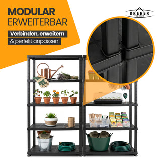 3 x Schwerlastregal „Evo“ mit 5 Böden - 35 kg pro Boden - Schwarz