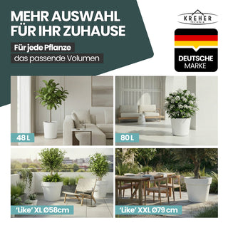 2 x XL Pflanzkübel / Pflanztopf „LIKE“ Ø 58 x H 51 cm - Weiß - Rund, Rollbar - in Natur Stein Optik
