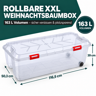 XXL Weihnachtsbaumbox 163 Liter, in transparent, rollbar - 2 Stück