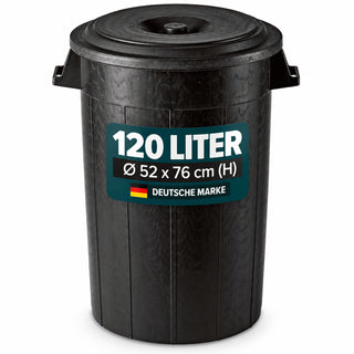 XXL Abfalltonne 120 Liter Volumen mit Deckel, Schwarz