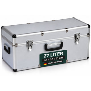 Aluminium Transportkoffer 27 Liter - Abschließbar mit Neopren-Innenverkleidung - Silber