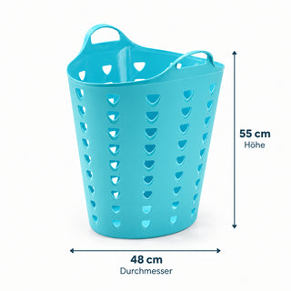 XL Flexibler Wäschekorb 65 Liter Blau - Kunststoffkorb mit Griffen