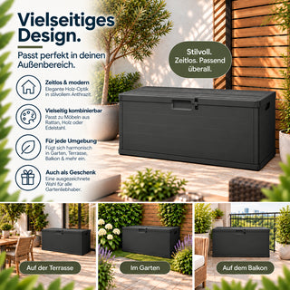 XXL Kissenbox 340 Liter (Holz Optik) in Anthrazit