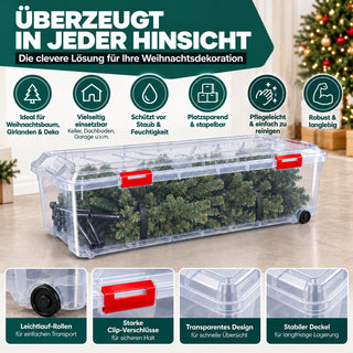 XXL Weihnachtsbaumbox 163 Liter, in transparent, rollbar - 2 Stück
