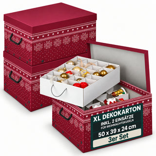 Set: 3 x Karton für Christbaumkugeln - Motiv: Red Snowflake