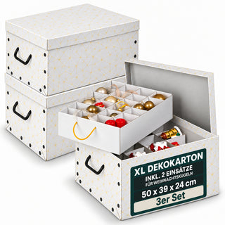 Set: 3 x Karton für Christbaumkugeln Dekor: Retro Weiß / Gold