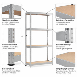 XL Metallregal mit 4 MDF-Böden - 75 x 30 x 150 cm – (Set wählbar)