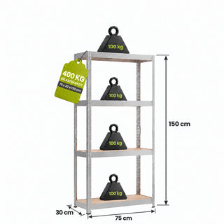 XL Metallregal mit 4 MDF-Böden - 75 x 30 x 150 cm – (Set wählbar)